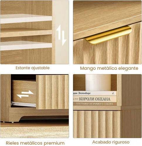 Vista 8 de TEENFON Estantería de 63.3 pulgadas de alto, estanterías y estanterías con cajones, estantería de diseño arqueado con gabinete de almacenamiento