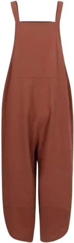 Vista 4 de Overol de algodón con bolsillos para mujer, estilo vintage, holgado, ajustable, con lazo frontal
