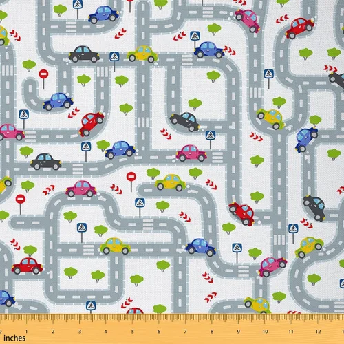 Vista 8 de Feelyou Tela de Tapicería Geométrica, Tela Rectangular Moderna Roja y Gris por Yarda, Abstracta, Impermeable, 1 Yarda, 36" x 58