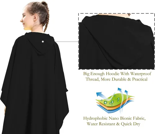 Vista 2 de SPACEVIKING Poncho de lluvia reutilizable impermeable con capucha para niños y niñas (5-12 años)