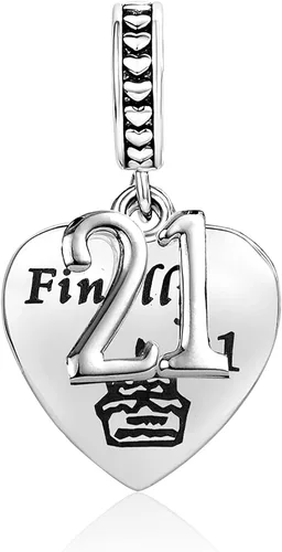 Vista 2 de Chili Jewelry Dije de feliz cumpleaños para regalo de cumpleaños 12, 16, 18, 21, 50, compatible con pulseras Pandora, Metal, No es una piedra
