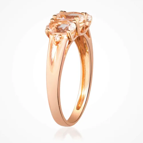 Vista 3 de Gin & Grace Anillo de compromiso de oro rosa de 10 quilates con diamantes de morganita natural de 3 piedras para mujer, Oro blanco Gema Piedra