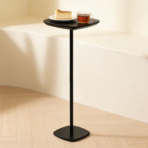 Vista 8 de Mesa auxiliar de pedestal, mesas pequeñas para bebidas, soporte de pedestal, mini mesa auxiliar cuadrada negra, mesas de café de Martini, mesa