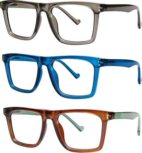 Vista 16 de AQWANO - Paquete de 3 gafas de lectura para hombres 2.0, lectores de computadora con bloqueo de luz azul, lectores cuadrados grandes para Paquete