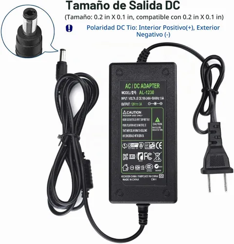 Vista 4 de TOBWOLF Adaptador de corriente DC 12V 3A, 36W AC 100-240V US Plug con cable