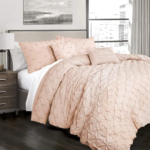 Vista 13 de Lush Decor Ravello Pintuck Juego de Edredón – Juego de ropa de cama texturizada de lujo de 5 piezas – Decoración tradicional de dormitorio inspirada