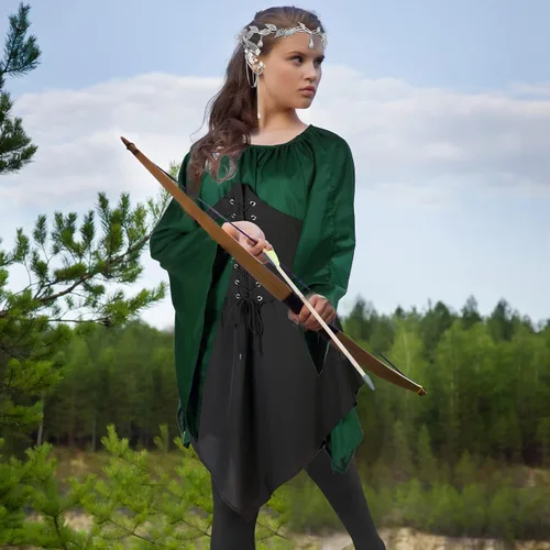 Vista 6 de Haysandy 4 piezas de disfraz de elfo para mujer, vestido irlandés tradicional renacentista, orejas de hada para Halloween, cosplay