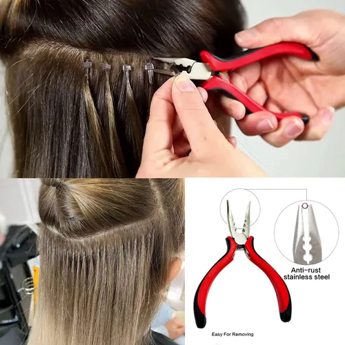Vista 5 de Kit de herramientas de extensiones de cabello, accesorios profesionales de peluquería, 500 piezas de cuentas de microanillo, 1 alicate, 2 ganchos