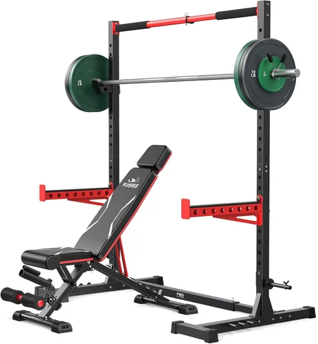 Vista 13 de FLYBIRD SR1 - Estante para sentadillas con barra de dominadas, estante de potencia multifuncional ajustable, soporte de sentadillas de ancho