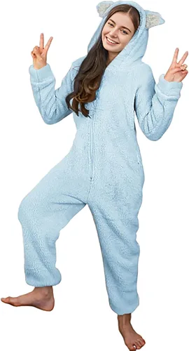Vista 3 de Batermoon Enterizo de forro polar con cremallera para niñas, disfraz de invierno con capucha, ropa de invierno de 5 a 14 años
