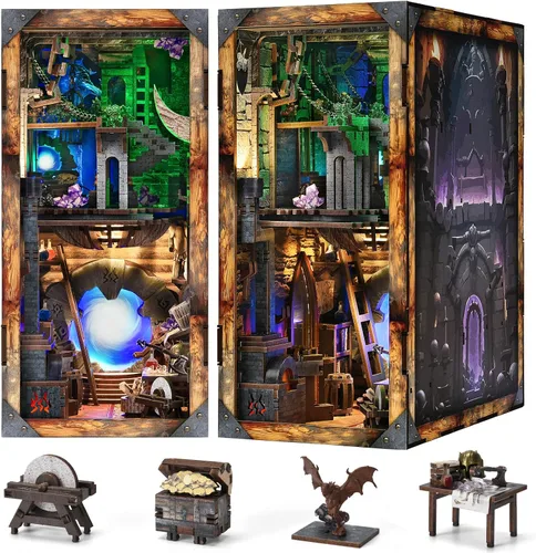 Vista 21 de MiniCity Kit de rincón de libros para bricolaje, kit de casa de muñecas en miniatura, kits de rincón de libros para adultos, estante de libros