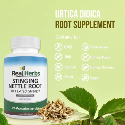 Vista 3 de Raíz de ortiga 10:1 extracto puro de 750 mg (equivalente a 7500 mg de raíz de ortiga cruda) promueve la salud de la próstata y del tracto urinario