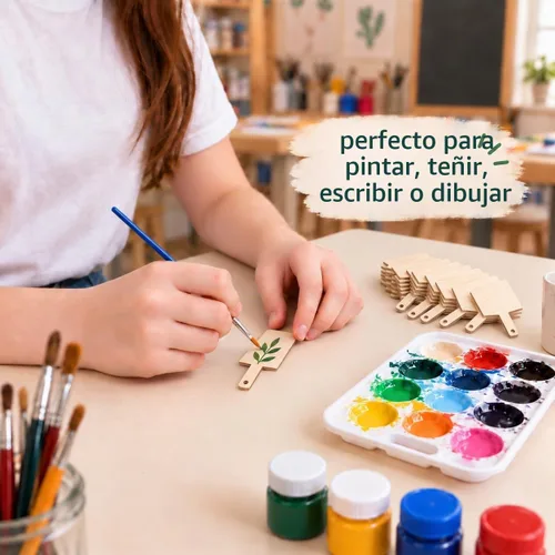 Vista 4 de 30 piezas Mini tabla de cortar de madera con mango, tabla de cortar en blanco sin terminar