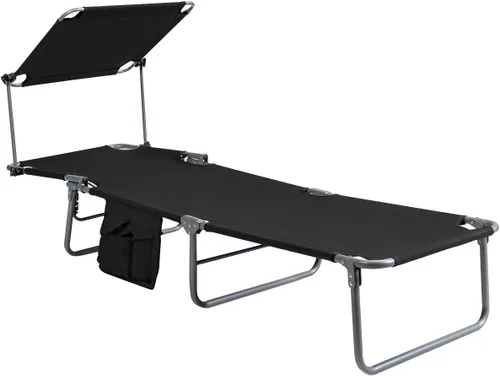 Vista 8 de Giantex Silla bronceadora, tumbona de patio con 5 posiciones ajustables, toldo de sombra, bolsillo de almacenamiento, cuna de campamento, sillón