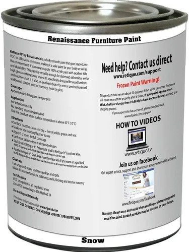 Vista 2 de Retique It pintura a la tiza para muebles de Renaissance DIY, kit poliacrílico, 32 onzas, color 01, nieve