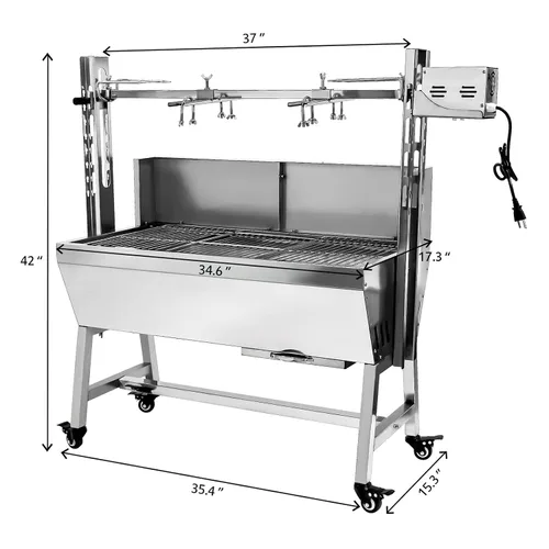 Vista 2 de Asador de acero inoxidable, asador de cordero de cerdo pequeño con motor de 25 W, parrilla asadora de carbón de 37 pulgadas para acampar al aire