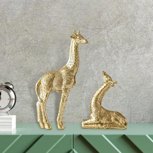 Vista 5 de 1 par de estatua de jirafa moderna figura de jirafa escultura animal de resina para gabinete de vino, gabinete de TV, decoración del hogar
