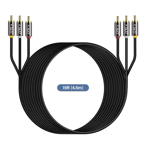 Vista 7 de J&D Cable RCA de audio y video, chapado en oro, 3 RCA macho a macho, cable AV estéreo de 15 pies, compatible con decodificador, altavoz