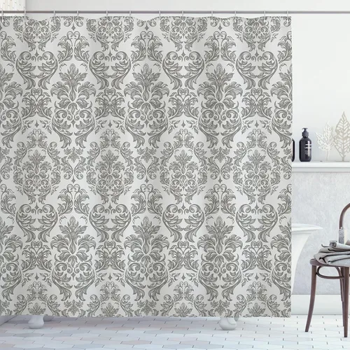 Vista 104 de Ambesonne Decor Collection, juego de cortina con ganchos para regadera Amarillo y marrón
