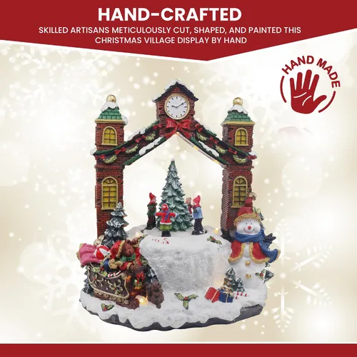 Vista 3 de Torre de reloj de aldea de Navidad, animada aldea musical de nieve de invierno preiluminada, complemento perfecto para tus decoraciones navideñas