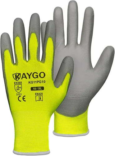 Vista 22 de KAYGO KG11PB - Guantes de trabajo de seguridad con revestimiento de poliuretano, 12 pares de guantes de punto sin costuras para hombres y mujeres