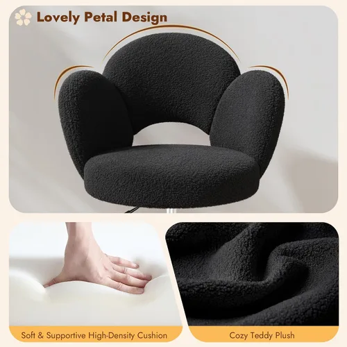 Vista 5 de Homkdom - Silla de escritorio con ruedas, 3.94 pulgadas de grosor, cómoda silla de tocador de pétalos, silla giratoria sin brazos con respaldo