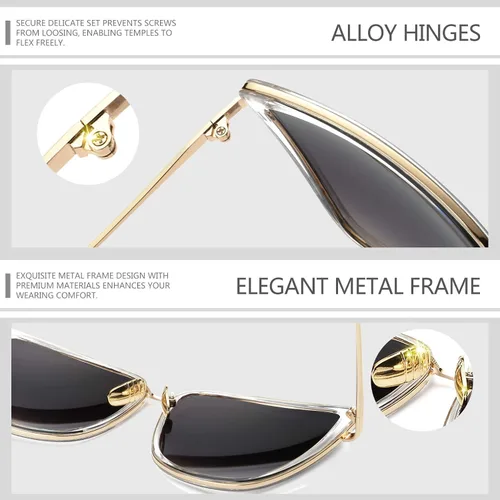 Vista 5 de Joopin - Lentes de sol de gran tamaño con forma de ojos de gato para mujer, con marco de metal de moda