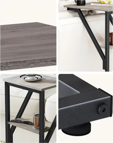 Vista 7 de Juego de 2 mesas auxiliares en forma de C, mesa auxiliar pequeña para sofá, mesa de sofá para sala de estar, dormitorio, mesita de noche ET-D-GY2