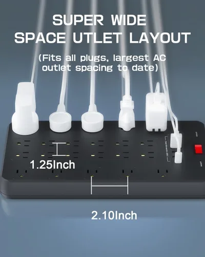Vista 3 de FDTEK - Tira de alimentación con protección contra sobretensiones, 22 tomas de corriente alterna con 6 USB (1 USB-C), cable de extensión de 6.5