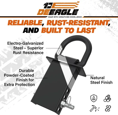 Vista 3 de DEEAGLE - Anillo en D para estaca de remolque de 18000 libras, 4 agujeros ajustables, paquete de 4 Hecho de acero resistente, revestimiento negro
