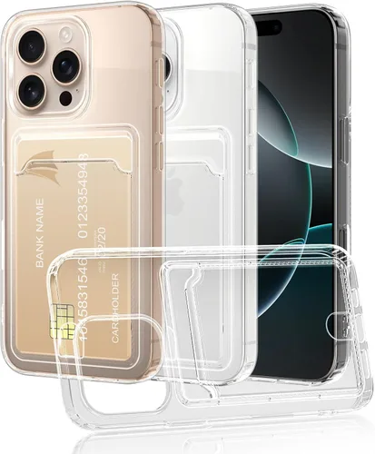 Vista 17 de Funda transparente compatible con iPhone 14 Pro con ranura para tarjetero, a prueba de golpes, funda protectora de silicona suave y delgada, funda