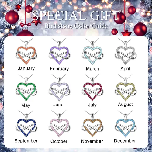 Vista 6 de FULULAY - Collar de corazón de amor para mujer, colgante infinito de piedra natal, chapado en oro 14 zafirorubíesmeraldaamatistaaguamarina joyería