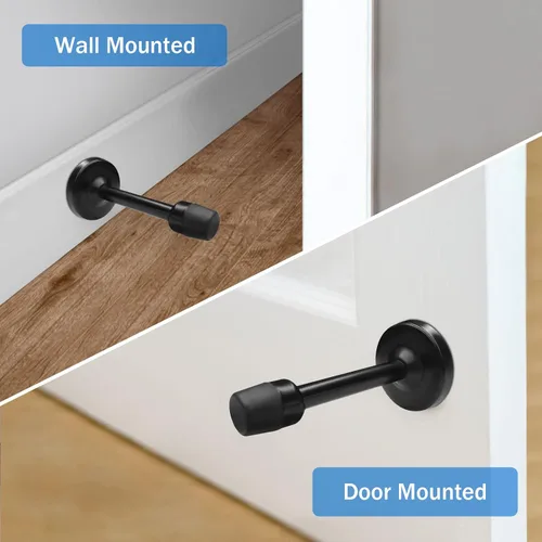 Vista 4 de Tope de puerta, tope de puerta de montaje en pared de 4 pulgadas con punta de goma amortiguadora de sonido, tope de puerta rígido sólido, acero Negro