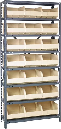 Vista 132 de Quantum QSBU-245BK Heavy Duty Shelving Unit with (7) Shelves and (24) QUS245 Black Bins for Garage Warehouse Storage Distribution 400 lb Load
