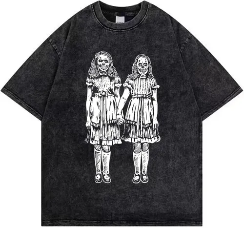 Vista 12 de Camiseta gótica para mujer, Y2K Harajuku, tops gráficos de algodón, ropa de anime 586 Gris Oscuro