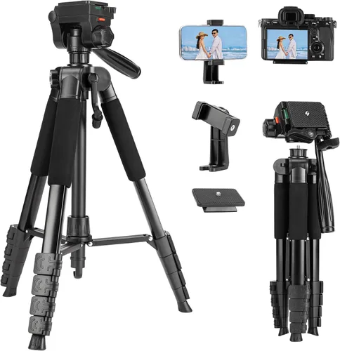 Vista 11 de Fotopro DIGI-3400 - Trípode de viaje ultraligero y compacto de 120 cm con placa de liberación rápida y cabezal panorámico, trípode de aluminio
