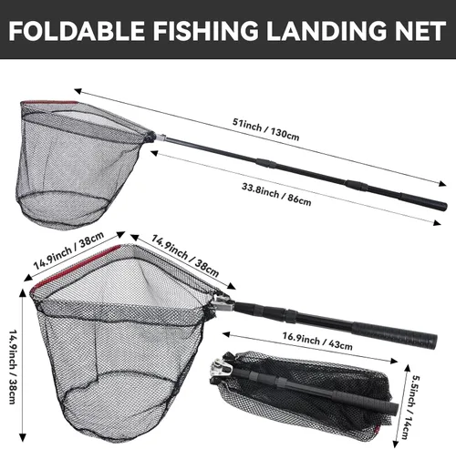 Vista 4 de 3 Pcs Foldable Fishing Net Accessories for Crab Crayfish Shrimp:Fishing Landing Net with Telescoping Pole Handle, Collapsible Crab Trap Hexagon and