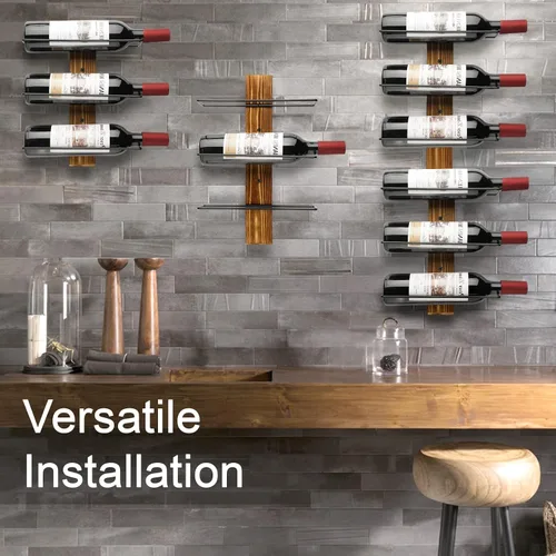 Vista 4 de Botellero de pared - Soporte de madera de pino para 12 botellas - Expositor para cocina, comedor, bar
