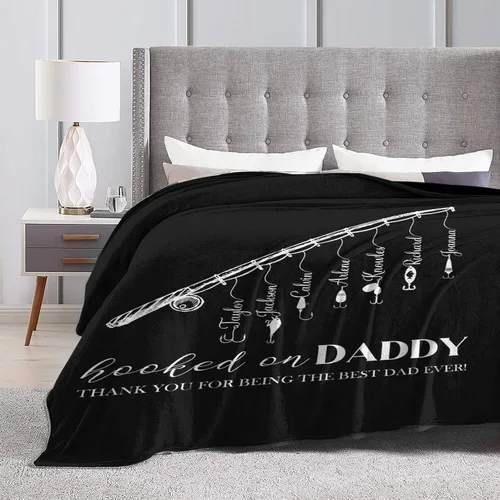 Vista 5 de Manta personalizada para papá con nombres de niños de 1 a 10 años, manta con texto en inglés "Thank You for Being The Best Dad Ever", para el Día