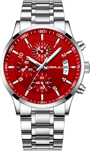 Vista 22 de CRRJU - Relojes de moda para hombre de acero inoxidable, cronógrafo, impermeables con fecha, de pulsera, correa de acero inoxidable, resistente al