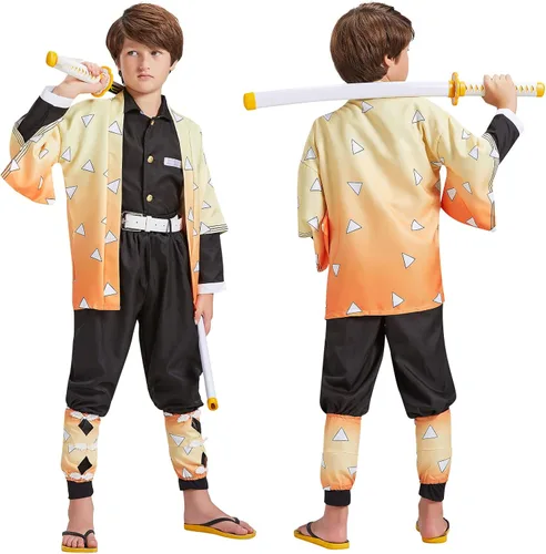 Vista 3 de Anime Zenitsu Cosplay Costume kimono Christmas Thanksgiving Day Cloak Outfit Halloween Dress Uniform for Boys Kids Adults