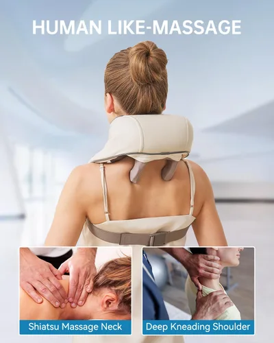 Vista 4 de Masajeador de cuello y hombros para aliviar el dolor de tejido profundo, masajeador Shiatsu de amasamiento profundo con calor para aliviar
