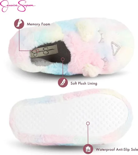Vista 3 de Jessica Simpson Pantuflas de felpa lindas y acogedoras con espuma viscoelástica para niña