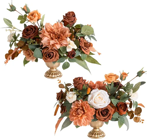 Vista 8 de Ling's moment Flores artificiales magenta con jarrón para decoración de mesa de boda, ramo de centro de mesa, maceta para ceremonia, recepción