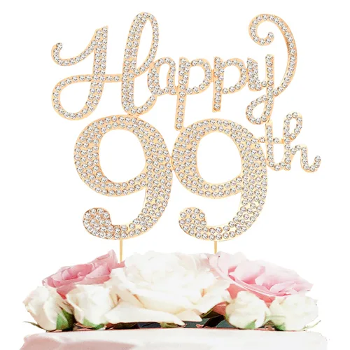 Vista 86 de LASKYER Decoración de feliz cumpleaños número 10, decoración de pastel de diamantes de imitación dorados de 10º cumpleaños – Letrero de metal