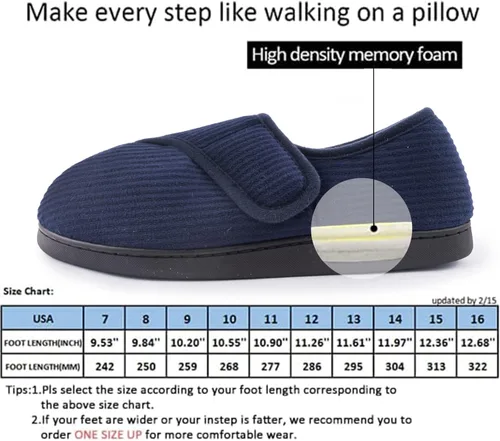 Vista 5 de Git-up Zapatillas diabéticas para hombres, artritis, edema con cierre ajustable, puntera hinchada, pantuflas de espuma viscoelástica, cómodas