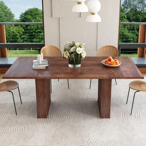 Vista 17 de weselon Mesa de comedor extensible de 42 a 105 pulgadas para 4 a 12, mesa de comedor ovalada expandible con base de pedestal estriada y pata