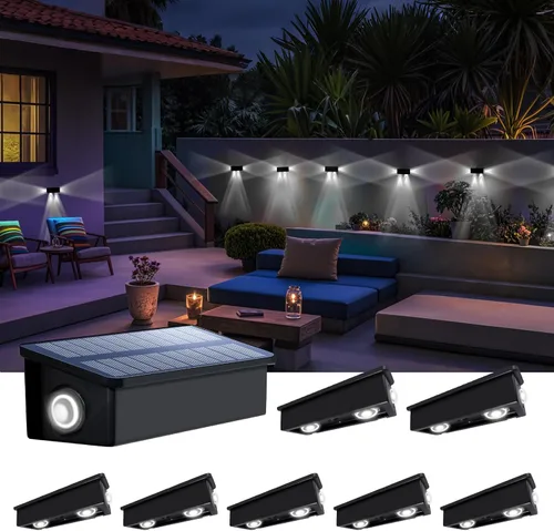 Vista 18 de Luces de Valla Solares Impermeables para Exteriores de 3 Lados LED para Pared y Paisajismo para Patio, Terraza, Patio, Barandilla, Garaje, Piscina