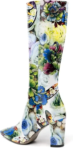Vista 147 de AMBELIGHT Botas altas hasta la rodilla con cremallera y puntera puntiaguda para mujer, de patente sólida, tacón alto, 3.3 pulgadas