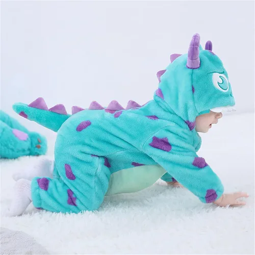 Vista 102 de Mameluco unisex de franela para bebé, disfraz de animal con capucha de dibujos animados